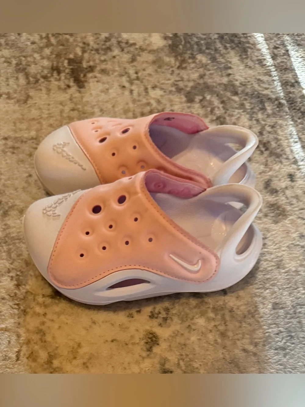 Nike Kids Light Pink and White Slip-On Sandals